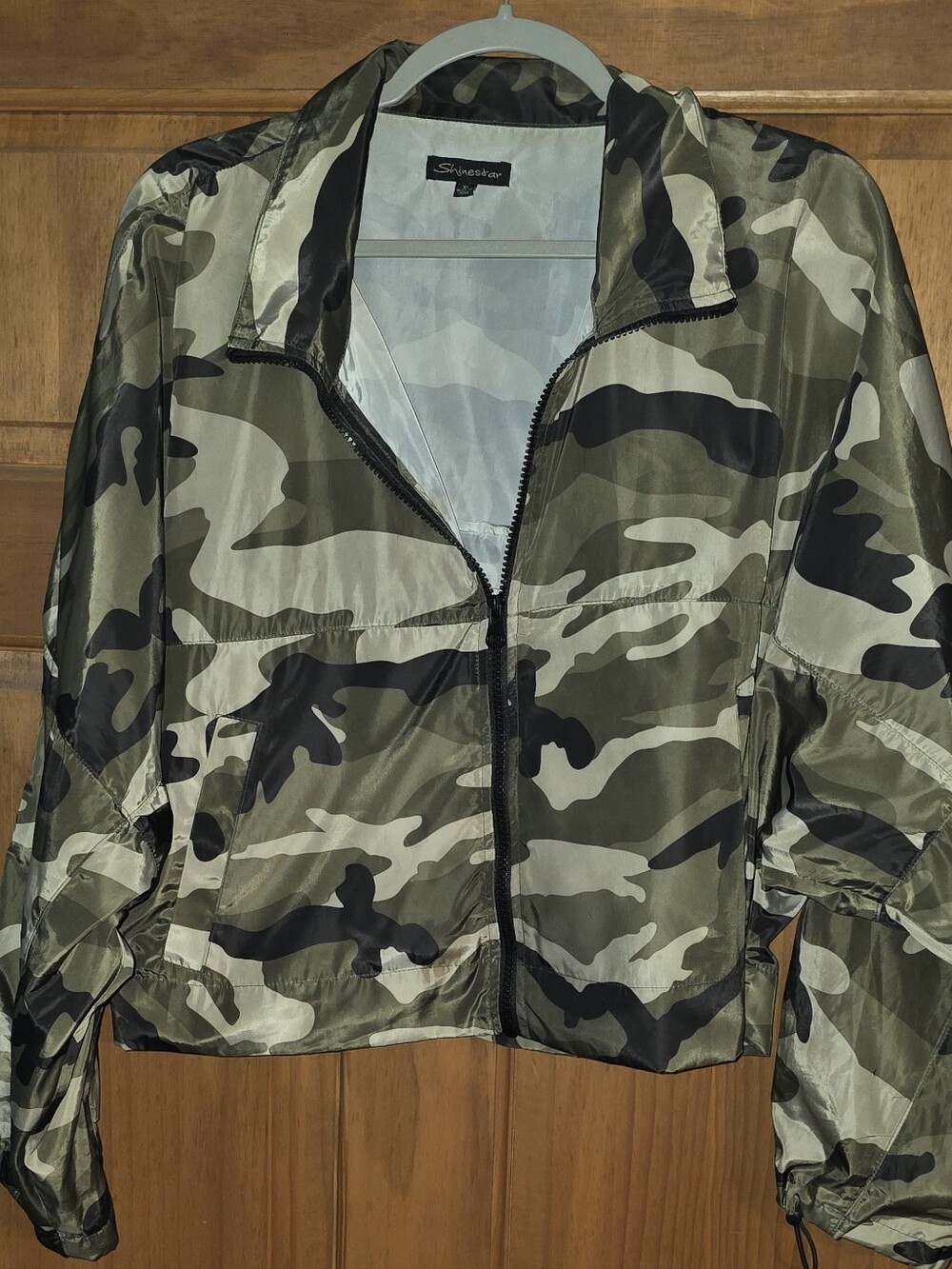 Shinestar Women's Green Camo Zip-Front Bomber Jacket